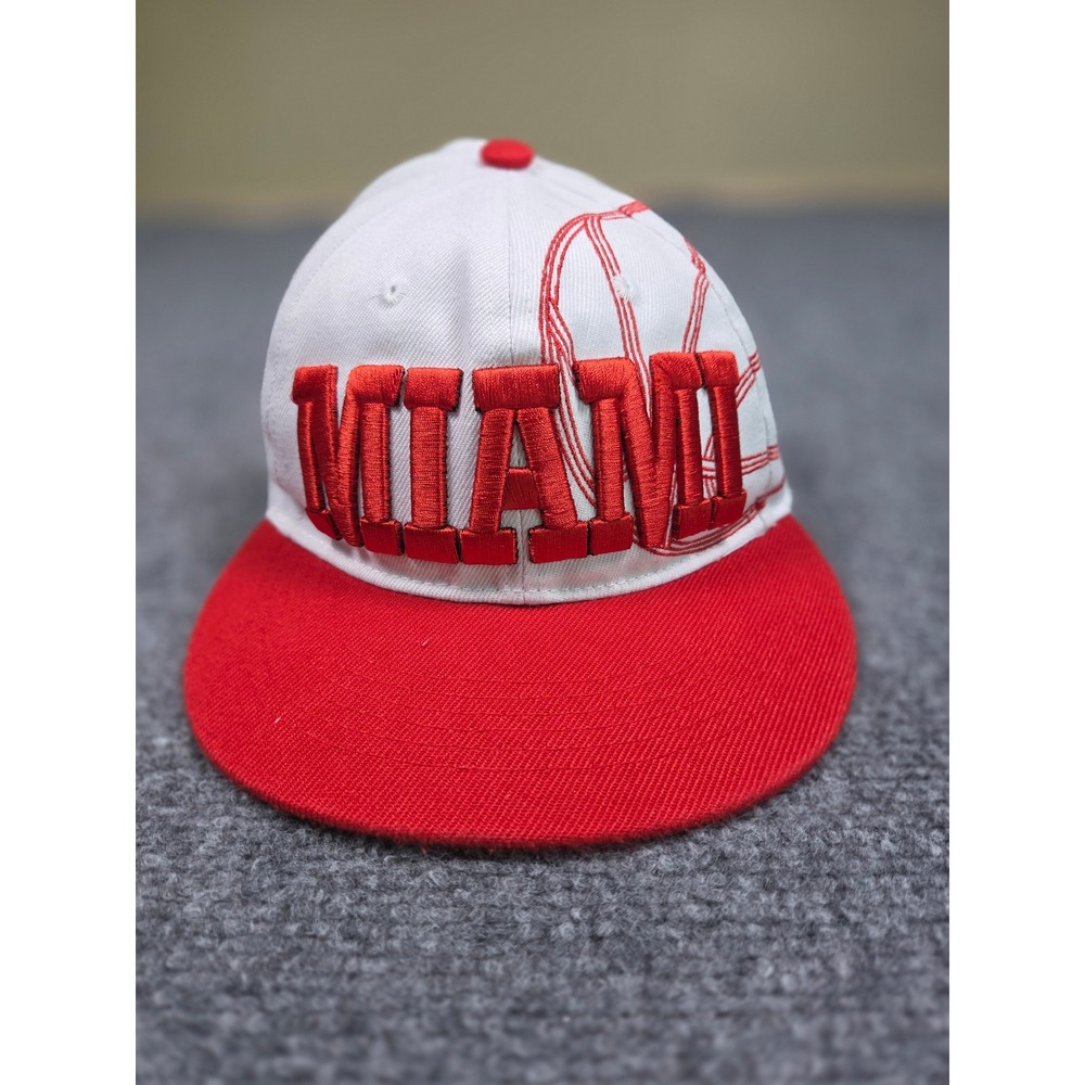 Lucky 7 USA Miami‎ Snapback Hat Mens OSFA White Red Basketball Flat Brim Cap